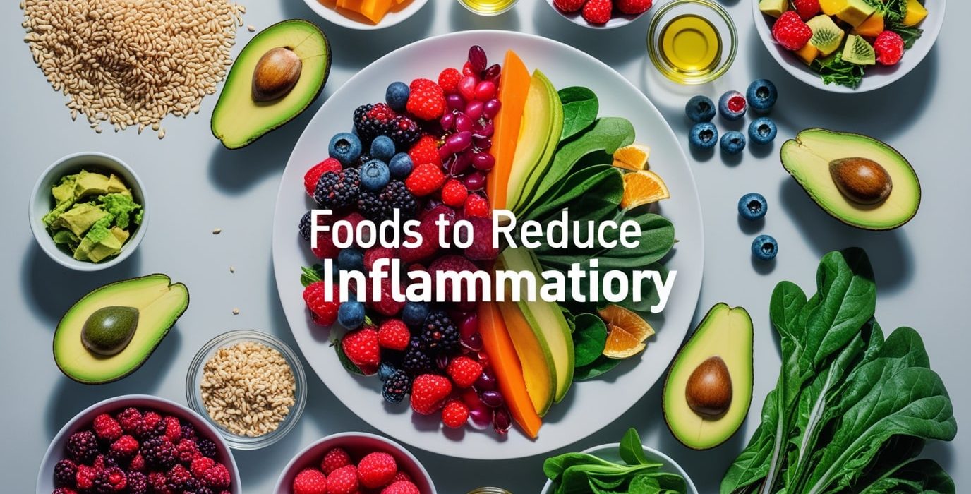 A colorful display of various anti-inflammatory foods arranged on a table to help reduce inflammation naturally.