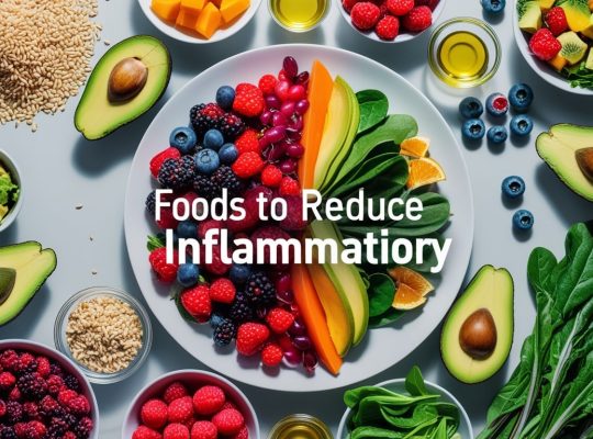 A colorful display of various anti-inflammatory foods arranged on a table to help reduce inflammation naturally.
